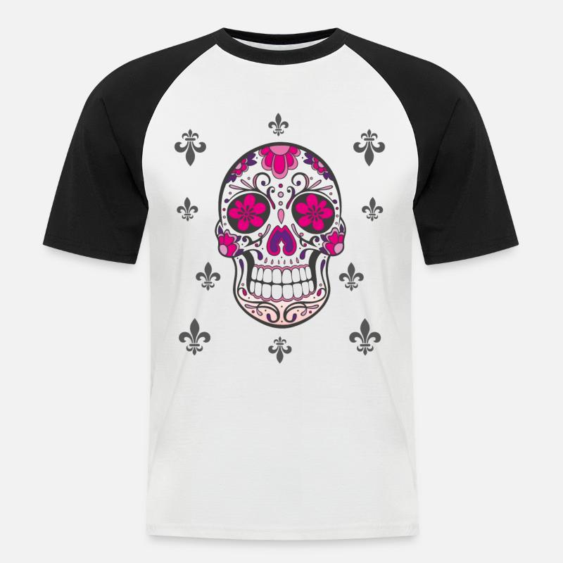 Sugar Skull Fleur De Lis - Männer Baseball-T-Shirt - Weiß/Schwarz