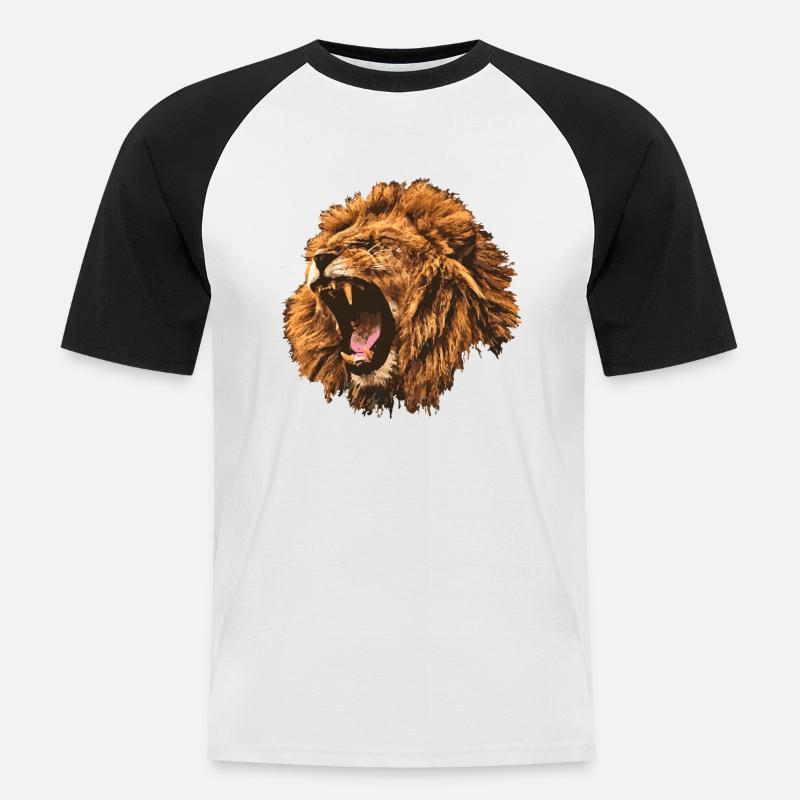 brüllender Löwe Geschenk - Männer Baseball-T-Shirt - Weiß/Schwarz