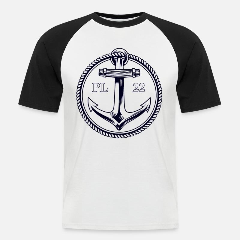 PL22 Marineanker - Männer Baseball-T-Shirt - Weiß/Schwarz