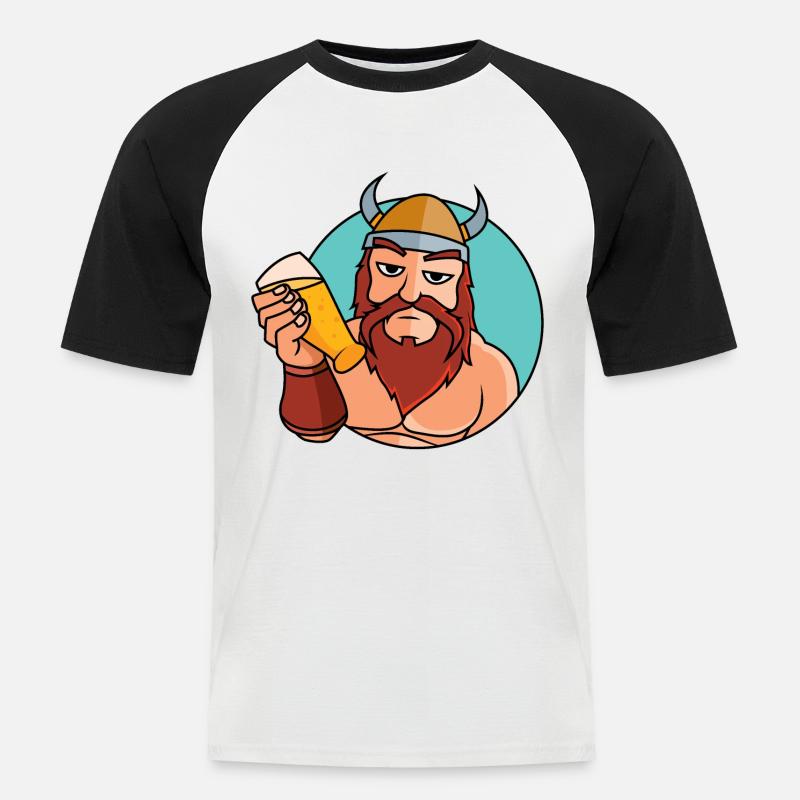 Wikinger mit Bierglas - Männer Baseball-T-Shirt - Weiß/Schwarz
