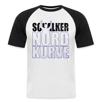 Schalker Nordkurve Schriftzug Geschenkidee - Männer Baseball-T-Shirt - Weiß/Schwarz - Vorne - Nik (191cm)