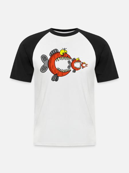 Fish and food chain - Men's Baseball T-Shirt - white/black