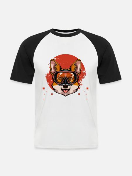 Amusement de bain pour les plongeurs corgi - T-shirt baseball manches courtes Homme - blanc/noir