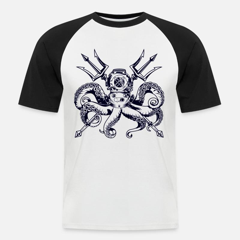 Trident Diving Octopus - Männer Baseball-T-Shirt - Weiß/Schwarz