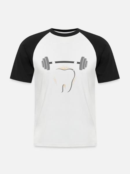 Tandkracht gewichthefmotief - Mannen baseballshirt korte mouw - wit/zwart