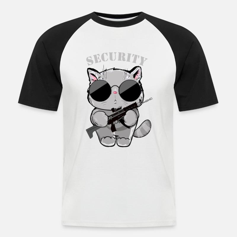 Katzen-Sicherheitsagent mit Waffe - Männer Baseball-T-Shirt - Weiß/Schwarz