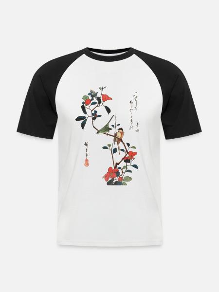 Karmesinblüten-Singvögel - Männer Baseball-T-Shirt - Weiß/Schwarz