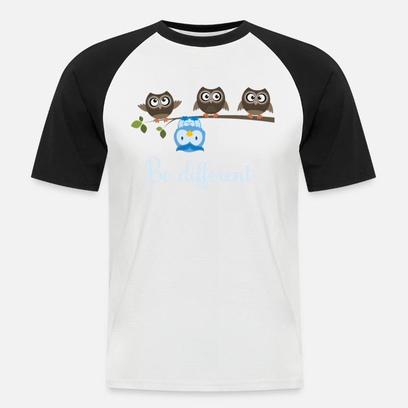 Be Different Eule - Männer Baseball-T-Shirt - Weiß/Schwarz