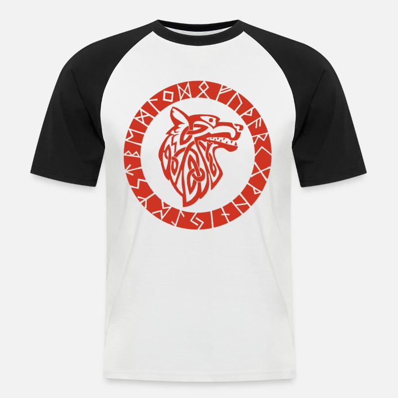 Wikinger-Emblem des Roten Wolfes - Männer Baseball-T-Shirt - Weiß/Schwarz