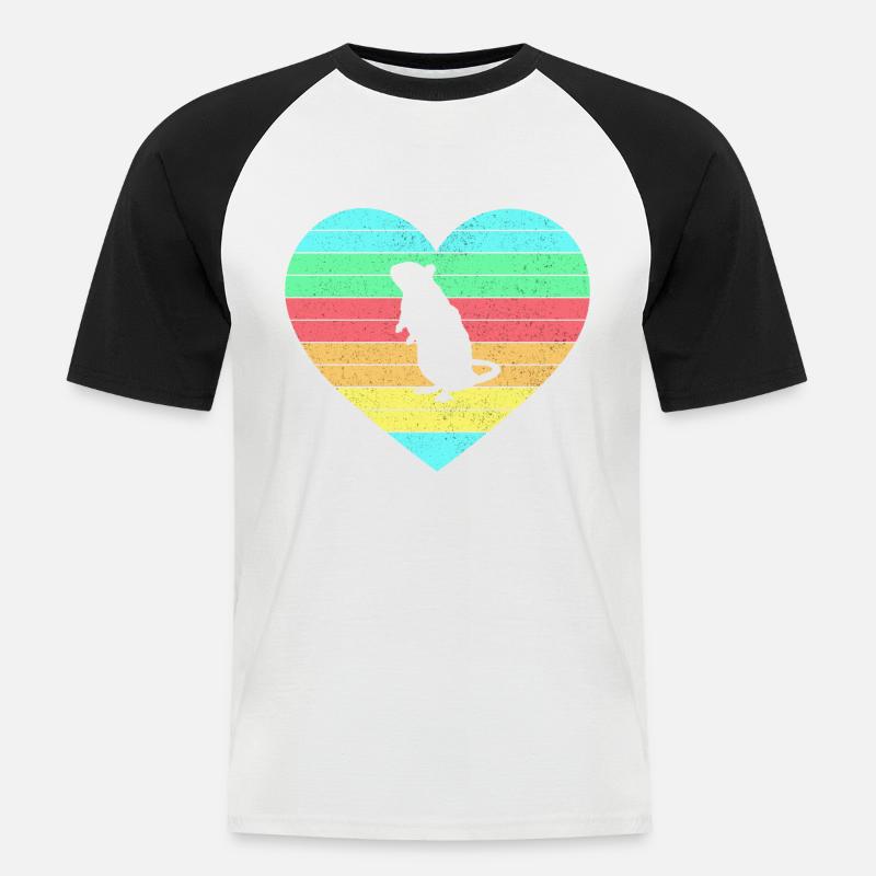 Maus Herz Design mit Regenbogen / Geschenk - Männer Baseball-T-Shirt - Weiß/Schwarz