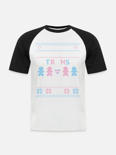 Ugly Xmas Sweater Trans rights - Men's Baseball T-Shirt - white/black
