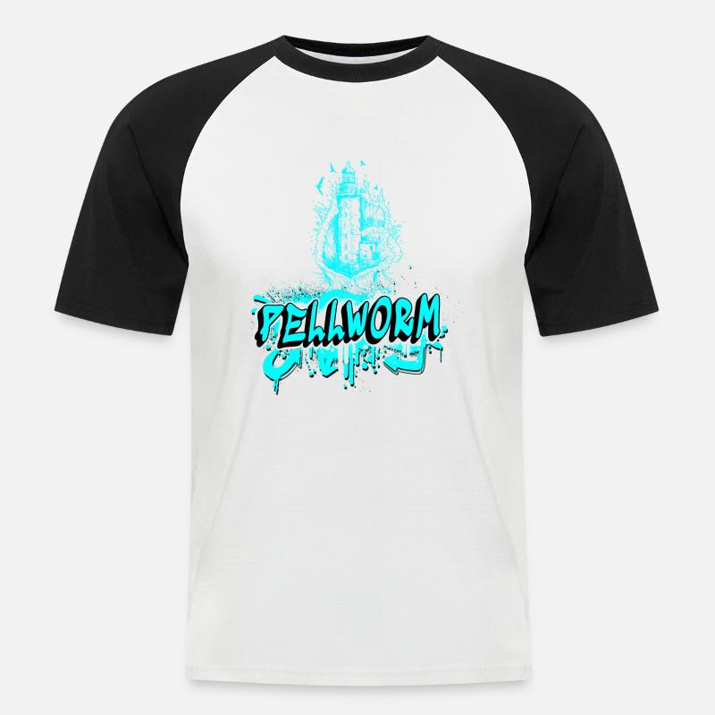 Pellworm Leuchtturm Graffiti Design - Männer Baseball-T-Shirt - Weiß/Schwarz