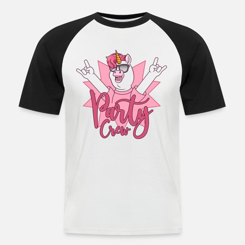 Party Crew Einhorn - Männer Baseball-T-Shirt - Weiß/Schwarz