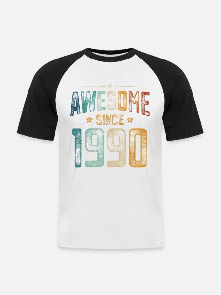 1990 Naissance Année de naissance - T-shirt baseball manches courtes Homme - blanc/noir