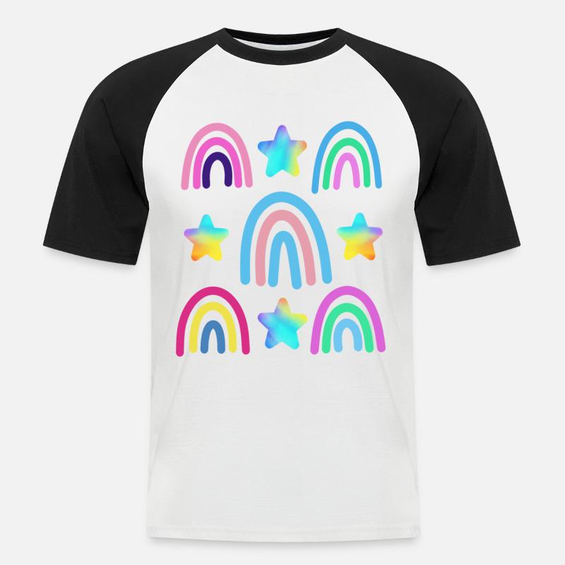 bunter Regenbogen und Sterne - Männer Baseball-T-Shirt - Weiß/Schwarz