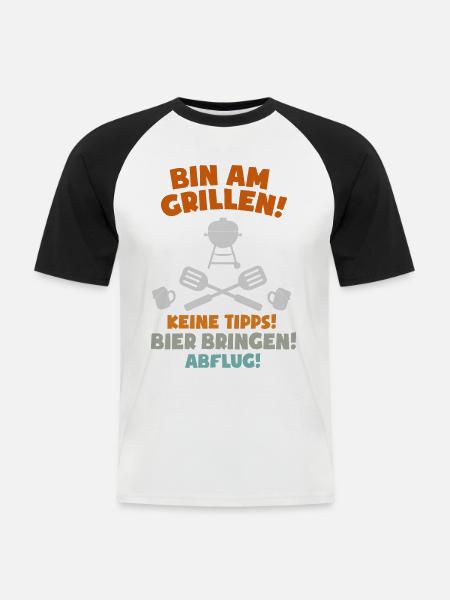 BIN AM GRILLEN BBQ Grillmeister - Männer Baseball-T-Shirt - Weiß/Schwarz