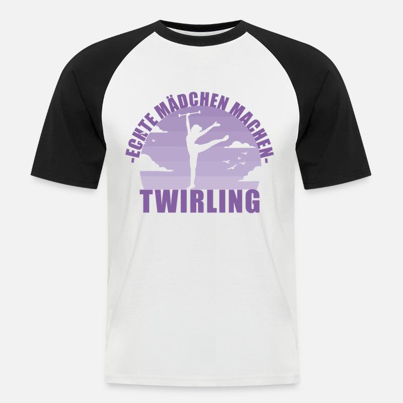 Echte Mädchen machen Twirling - Männer Baseball-T-Shirt - Weiß/Schwarz
