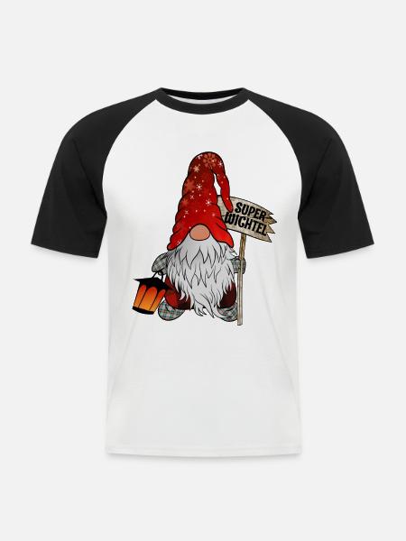 Christmas Gnome Super Wichtel - Männer Baseball-T-Shirt - Weiß/Schwarz