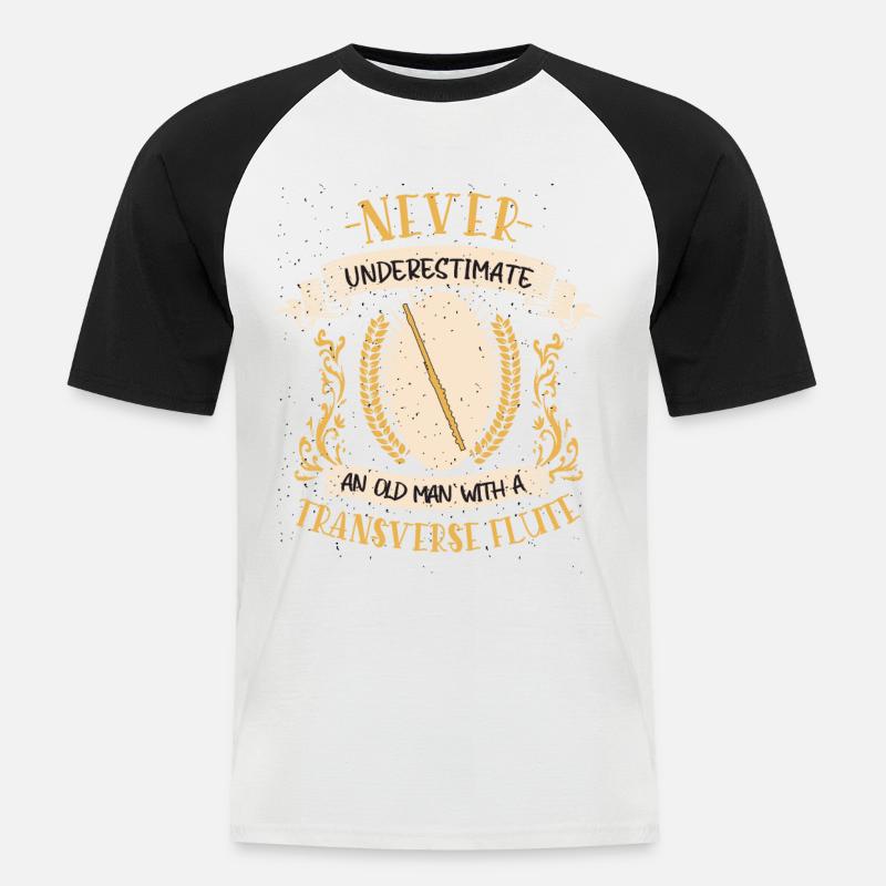 Querflöte Musiker Instrument Blasmusik Geschenk - Männer Baseball-T-Shirt - Weiß/Schwarz