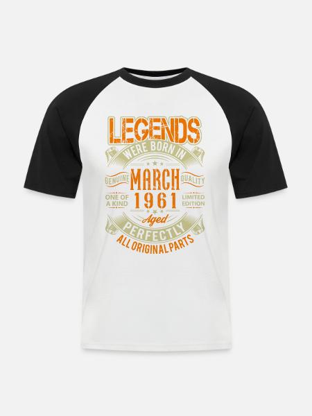 1961 March Birthday Legend - Men's Baseball T-Shirt - white/black