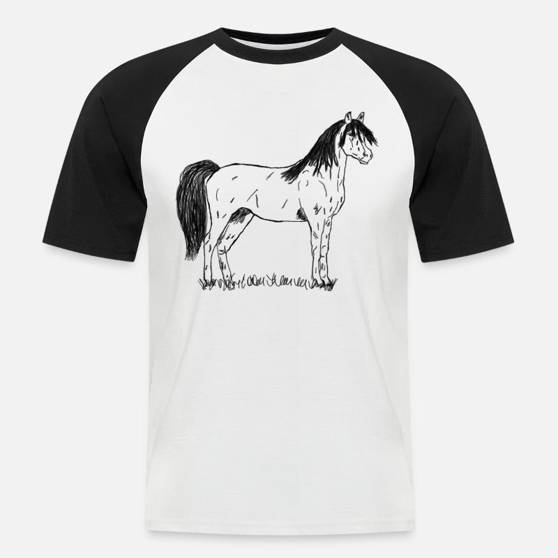 Pferd - Männer Baseball-T-Shirt - Weiß/Schwarz