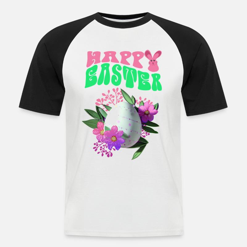 Frohe Ostern Osterei Blumenkunst - Männer Baseball-T-Shirt - Weiß/Schwarz