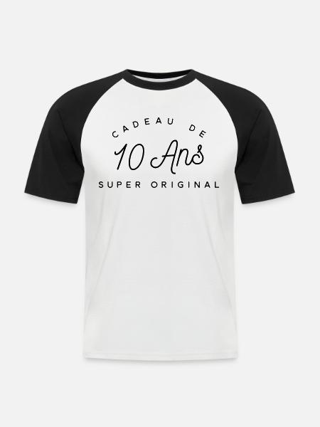 Cadeau 10 ans - T-shirt baseball manches courtes Homme - blanc/noir