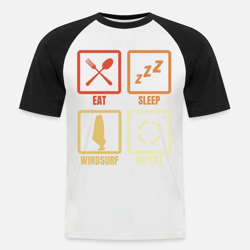 Windsurfen Zeitplan - Männer Baseball-T-Shirt - Weiß/Schwarz