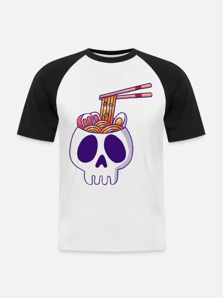 Skull and noodles - Men's Baseball T-Shirt - white/black