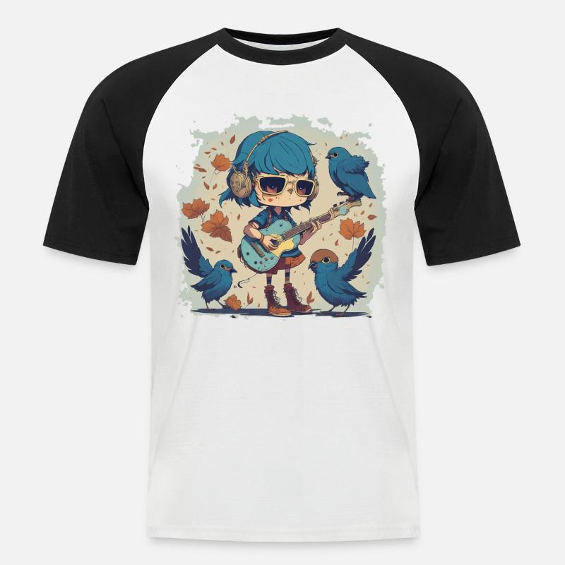Mädchen mit Gitarre im Herbst - Männer Baseball-T-Shirt - Weiß/Schwarz