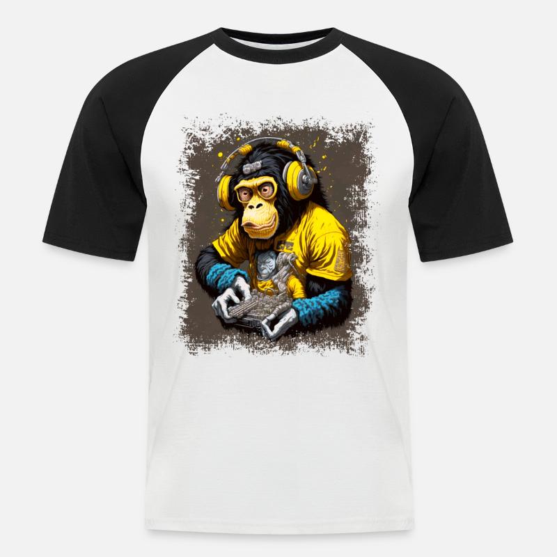 DJ Affe - Männer Baseball-T-Shirt - Weiß/Schwarz