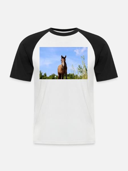 Affiche Cheval Cheval - T-shirt baseball manches courtes Homme - blanc/noir
