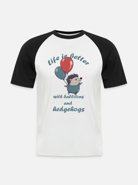 Petit hérisson avec ballons et lettrage - T-shirt baseball manches courtes Homme - blanc/noir