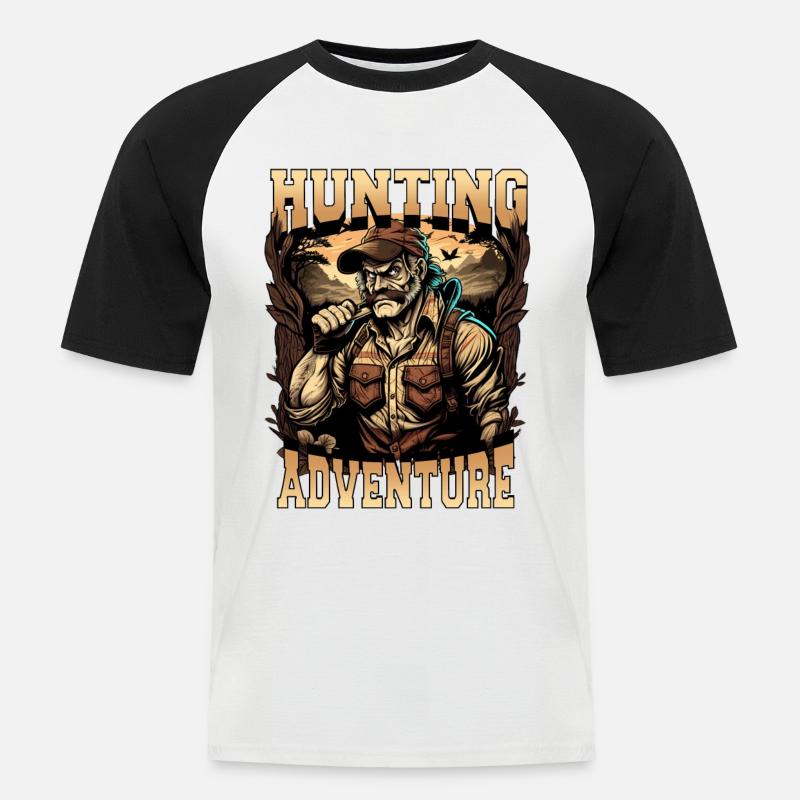 Jäger auf einem Abenteuer - Männer Baseball-T-Shirt - Weiß/Schwarz