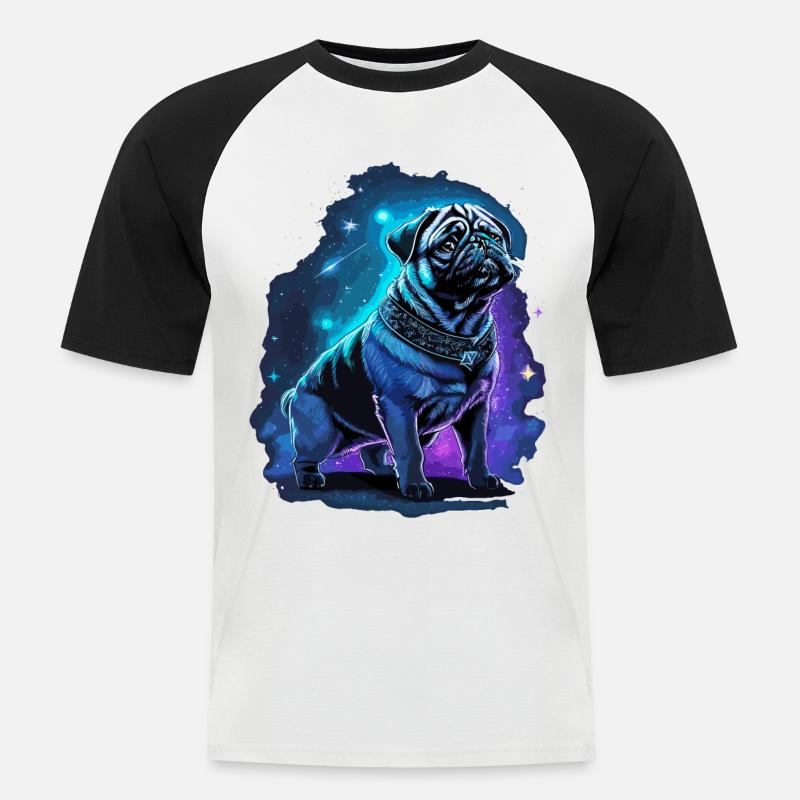 Neon Mops Hund Mitternachtszauber - Männer Baseball-T-Shirt - Weiß/Schwarz