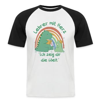 Lehrer mit Herz - Ich zeig dir die Welt - Männer Baseball-T-Shirt - Weiß/Schwarz - Vorne - Nik (191cm)