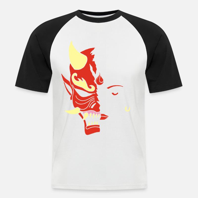 Mensch oder Dämon? - Männer Baseball-T-Shirt - Weiß/Schwarz