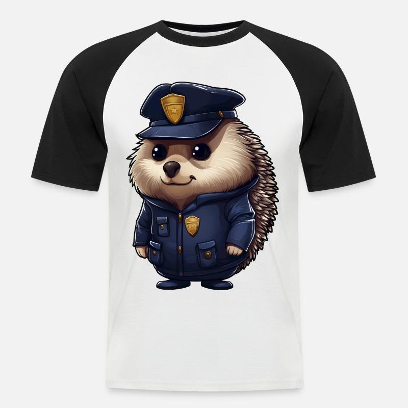 Igel Polizei - Männer Baseball-T-Shirt - Weiß/Schwarz