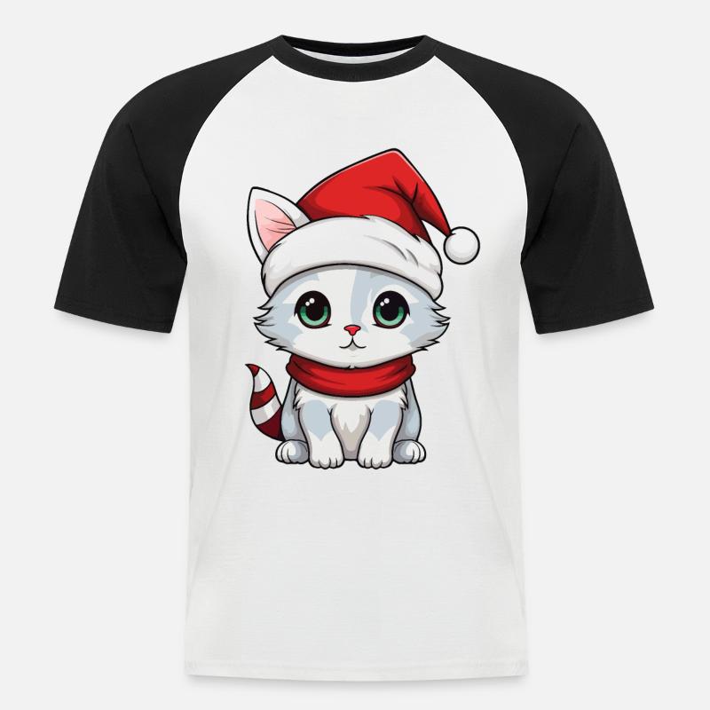 katt jul katt söta glada katter - Kortärmad basebolltröja herr - vit/svart