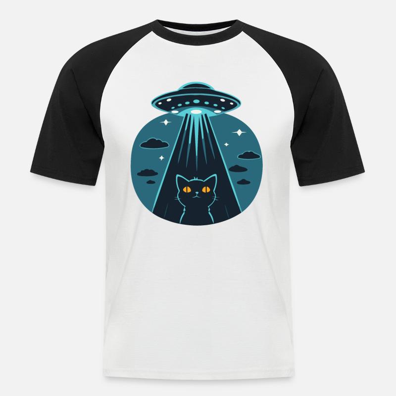 Witziges Ufo, Alien, Katze - Männer Baseball-T-Shirt - Weiß/Schwarz