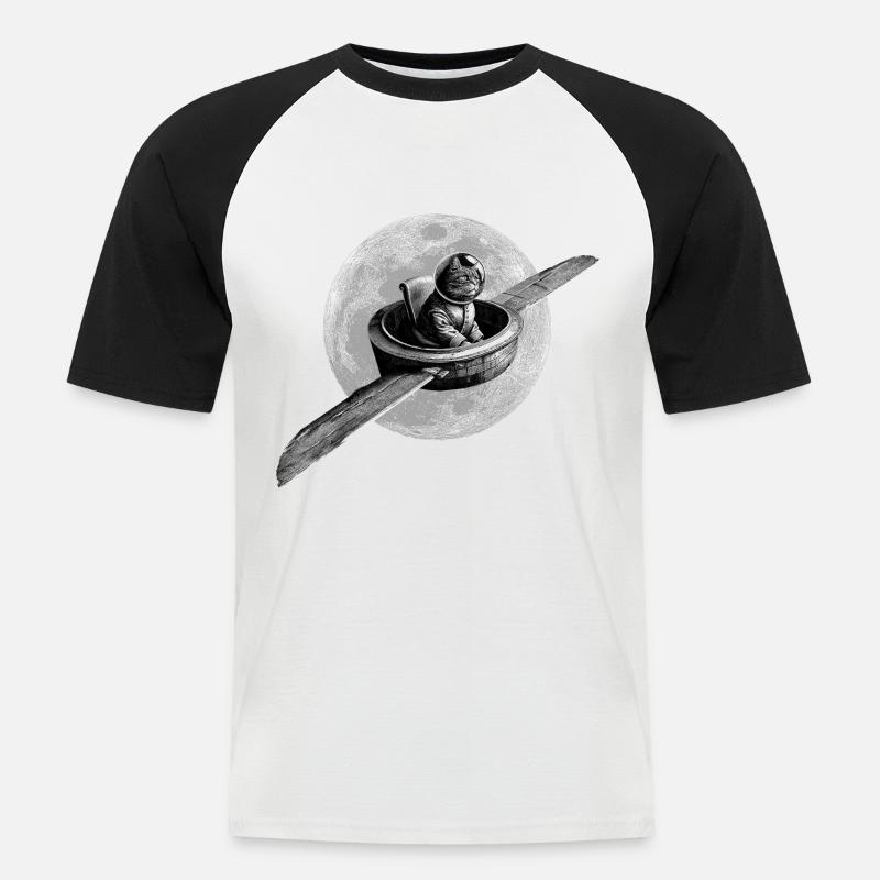 True Moon Love – Fliegende Katze - Männer Baseball-T-Shirt - Weiß/Schwarz