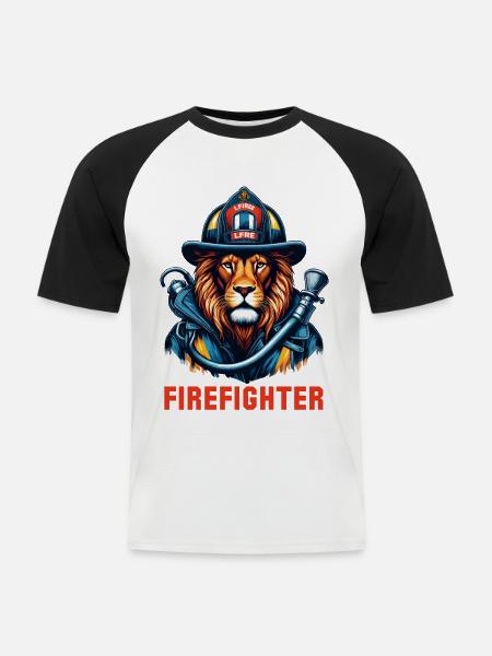 Firefighter Lion Gift - Men's Baseball T-Shirt - white/black