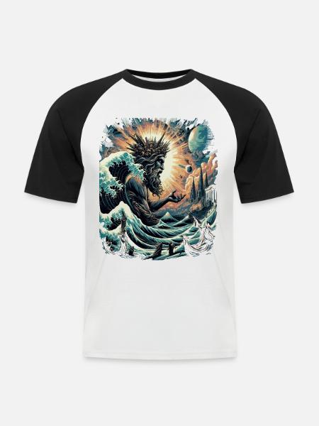 La Grande Onda di Poseidone al largo di Kanagawa - Maglia da baseball a manica corta da uomo - bianco/nero