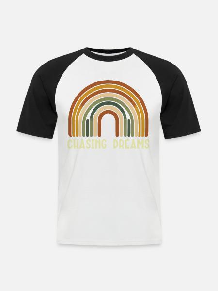 Regenbogen Retro Chasing Dreams - Männer Baseball-T-Shirt - Weiß/Schwarz