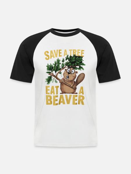 Lustiger Biber Waldtier Spruch - Männer Baseball-T-Shirt - Weiß/Schwarz