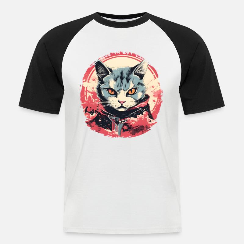 Katze Anime Stil - Männer Baseball-T-Shirt - Weiß/Schwarz