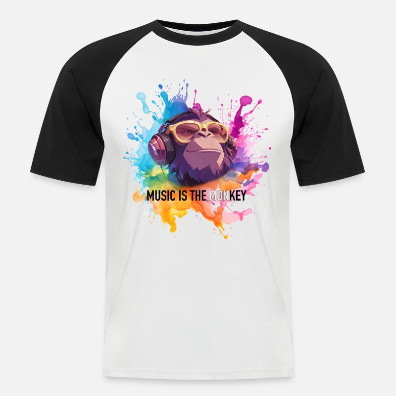 Musik ist der Monkey Wortwitz - Männer Baseball-T-Shirt - Weiß/Schwarz
