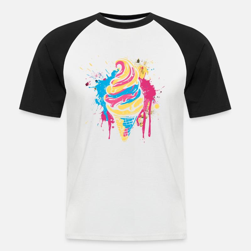 Eiswaffel Farbklecks - Männer Baseball-T-Shirt - Weiß/Schwarz