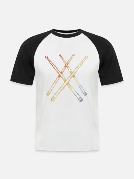 Retro Drumsticks Sketch - Men's Baseball T-Shirt - white/black