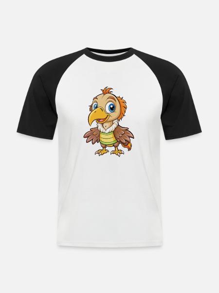 vautour mignon personnage de dessin animé Kawaii Clipart - T-shirt baseball manches courtes Homme - blanc/noir
